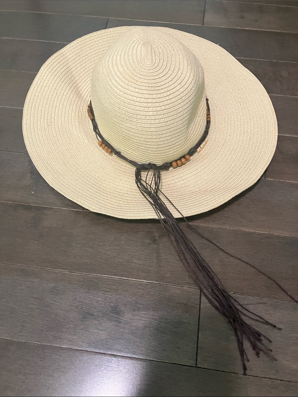 Island Beach Straw Sun Hat with Beaded Tassel Trim - Cream